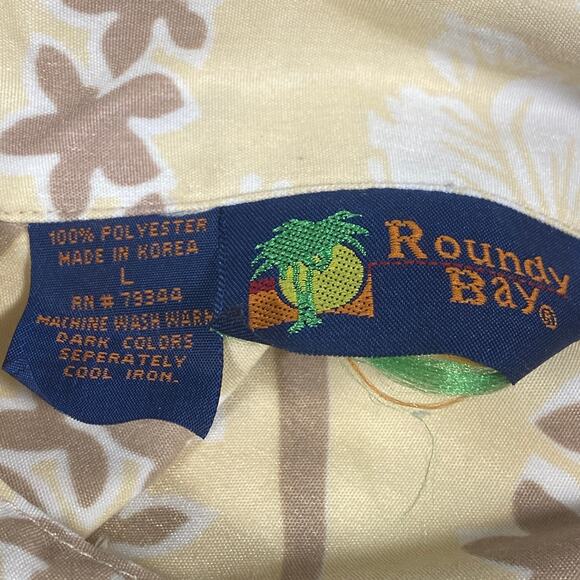 Roundy Bay Yellow Tan Mens Hawaiian Camp Aloha Shirt Casual Button Down Large L - Picture 7 of 7